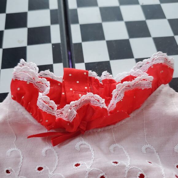 VTG 80s Baby Girl Red Polka Dot Dress Size 18M - Picture 6 of 10
